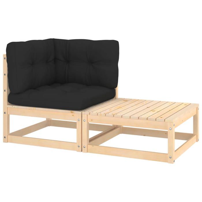 Prix Bas - Salon de jardin - lot de 2 - avec coussins Bois de pin massif - Élément pour canapé modulable de jardin @BYJ2660934
