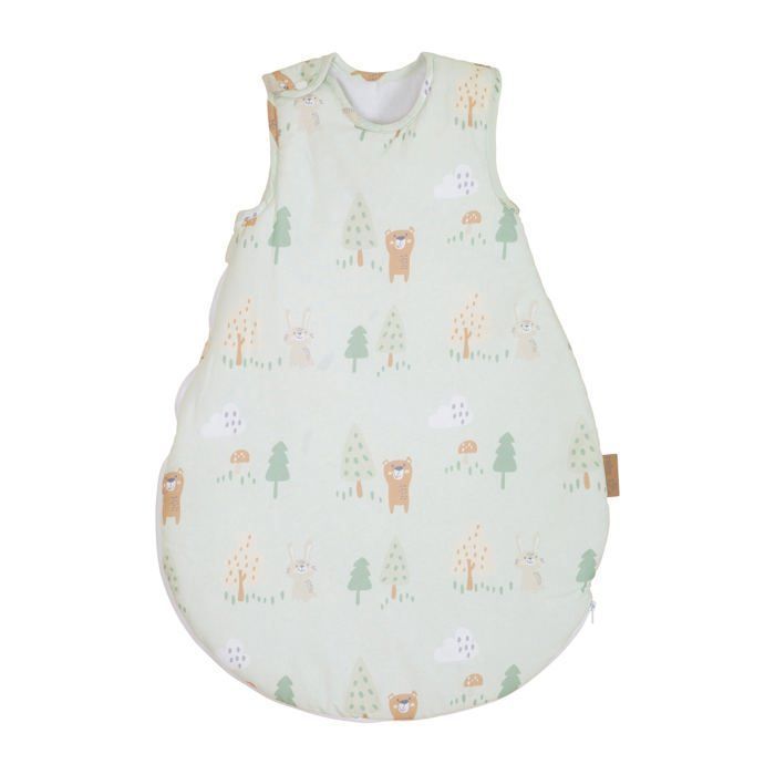 Gigoteuse sans manches 90 cm en coton vert pastel th&egrave;me for&ecirc;t