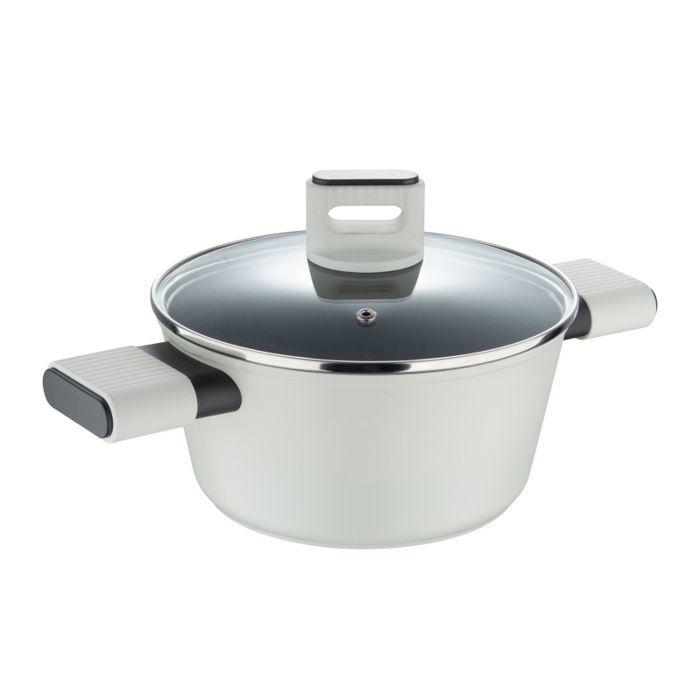 BERGNER Cocotte anti-adhésive avec couvercle LINES 20 cm gris-blanc BG-56091-GY