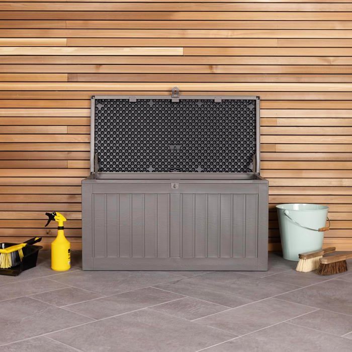 CHARLES BENTLEY Coffre De Rangement 322L Noir - Couvercle Papillon Étanche, Plastique Robuste, Idéal Extérieur Et Intérieur (115x60x55cm)