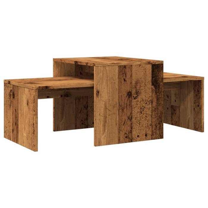 Lot de 2 tables d appoint gigognes 100 x 48 x 40 cm bois d ingenierie marron effet vieilli DEC040202 Lot de 2 tables d appoint gigognes 100 x 48 x 40 cm bois d ingenierie marron effet vieilli DEC040202