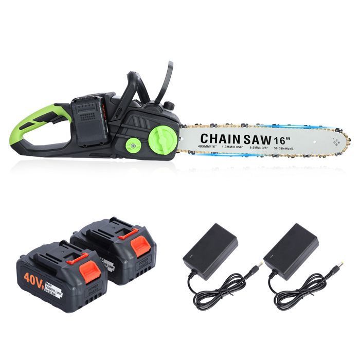 Tronçonneuse sans fil à batterie, 40 V, guide 16 pouces, GT ELEC batterie 2 Ah chargeur - GT