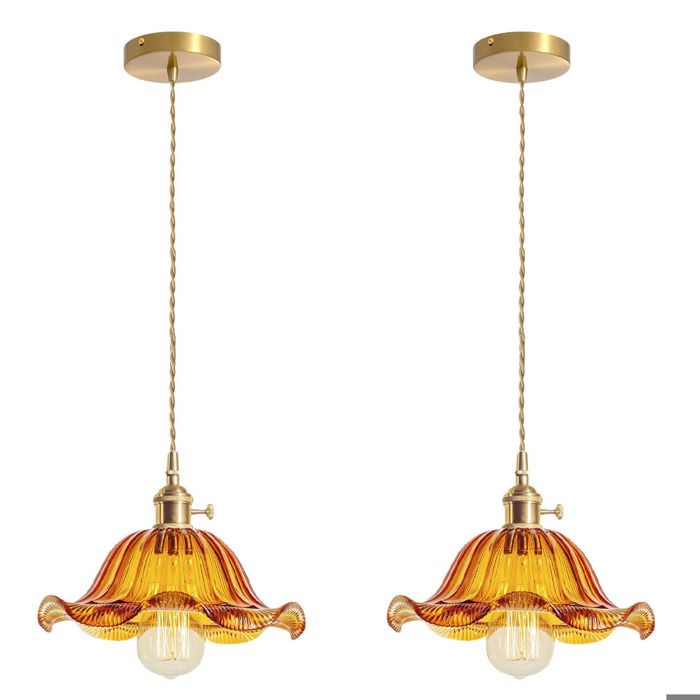 iDEGU 2pcs Lustre Suspension IndustrielLampe de Plafond Vintage Abat-jour en Verre Design Fleur E27 Luminaire Suspension Retro25cm