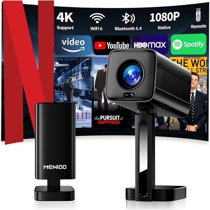 Vidéoprojecteur MENIOO 2026 4K 1080P Mini Projecteur WiFi 6 Bluetooth 5.4