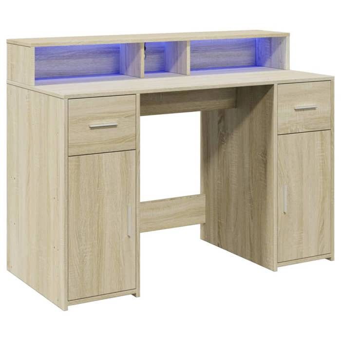 Bureau avec lumières LED - CLARENCE - Chêne sonoma - Bois dingénierie - 120x55x91 cm - Charge max 70 kg
