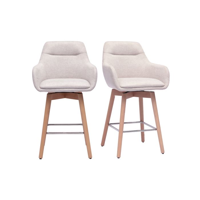 Miliboo - Tabourets de bar scandinaves pivotants 360° en tissu effet velours texturé beige et bois clair H65 cm (lot de 2) ALESS