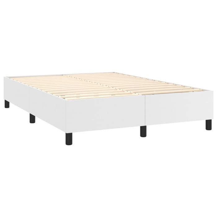 Cadre de lit à ressorts 2 personnes - KALISSE - 140x190 cm - Blanc - Similicuir - Sommier inclus