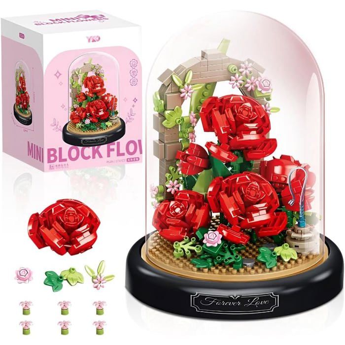 Fleurs Briques De Construction – Bouquet 11 Roses Artificielles 459 Pièces – Kit DIY Pour Adultes & Enfants – Cadeau Anniversaire Femme