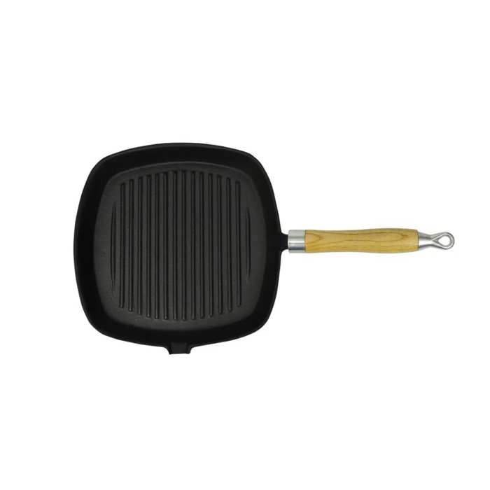 Poêle de grill en fonte - vidaXL - 20x20 cm - Noir - Poignée en bois - Base nervurée - Compatible induction Poêle de grill en fonte - vidaXL - 20x20 cm - Noir - Poignée en bois - Base nervurée - Compatible induction