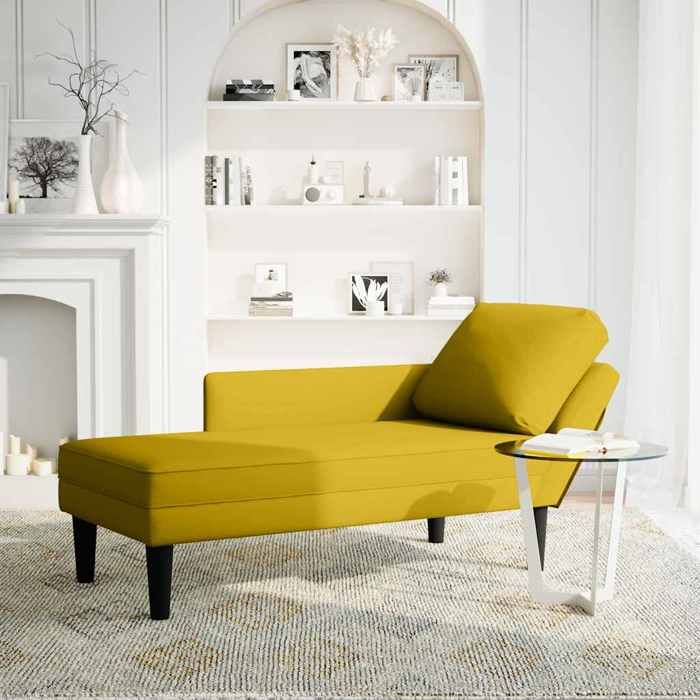 Les Soldes Fauteuil long (1 PLACE) - CLOUD - Transat SALON - avec coussin et accoudoir droit jaune velours J1723