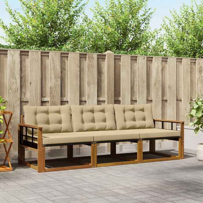 vidaXL Ensemble de canapés dextérieur 3 pcs Naturel et Beige Canapé sectionnel moderne mobilier de jardin résistant 3369152