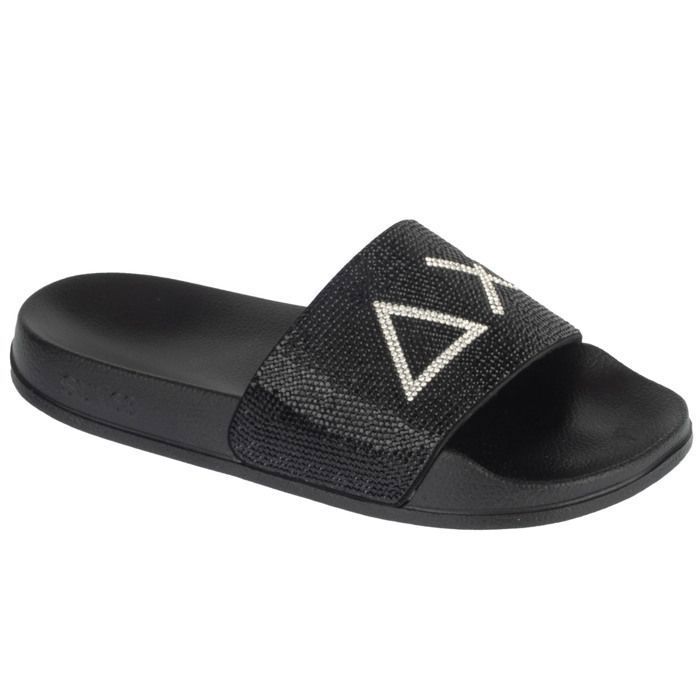SUN68 Tongs Femme - Noir - SUN68 Slippers Strass Logo
