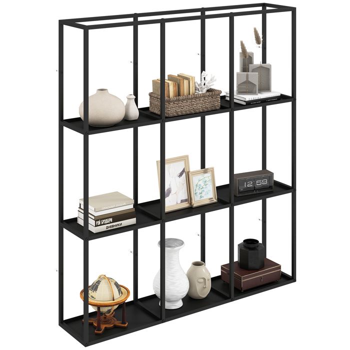 Étagère murale - HOMCOM - 9 compartiments - pour objets de collection - design modulaire robuste - métal - 87 5x18x100cm - noir Étagère murale - HOMCOM - 9 compartiments - pour objets de collection - design modulaire robuste - métal - 87 5x18x100cm - noir