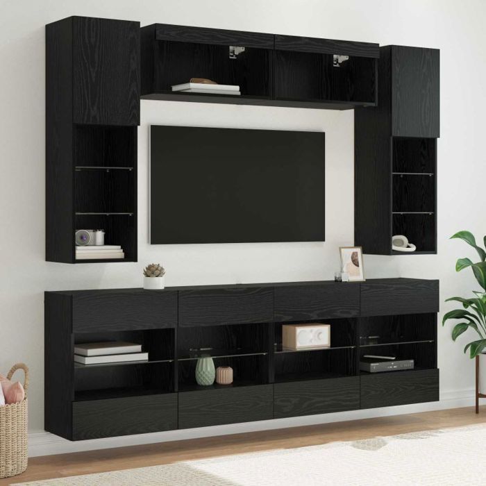 Ensemble meubles de salon Vidaxl Ensemble de meuble TV mural 6 pcs Chêne Noir Bois dingénierie