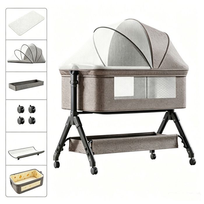 Magic ZC lit bébé cododo évolutif mode cododo réglable inclinaison 5° anti RGO roulettes silencieuses 0-2ans kaki