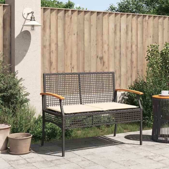 Banc de jardin avec coussin résine tressée et acacia - vidaXL - en bois dacacia massif - noir et marron - 108 x 57 x 85 cm wlr72z20