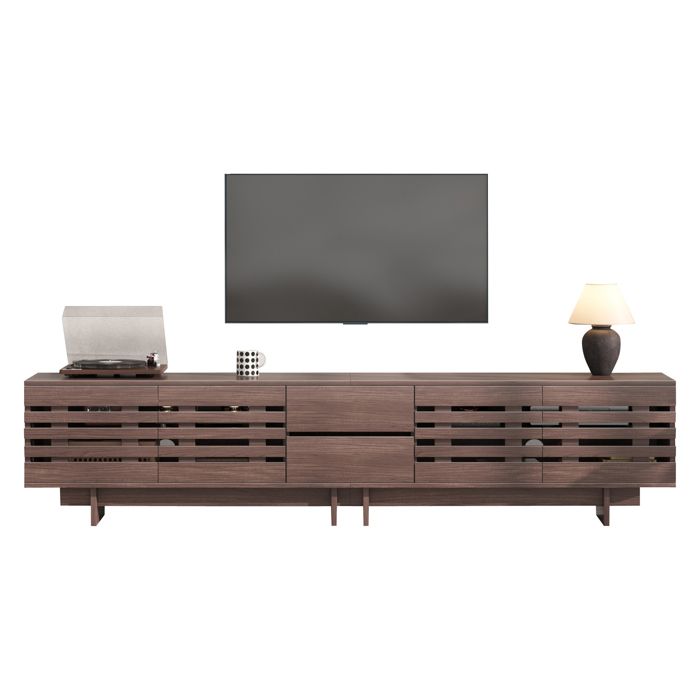 Meuble TV jusqu’à 80 pouces avec 2 tiroirs et 4 portes - LPOSPI - 6 rangements MDF coloris noyer 200 × 39 5 × 55 cm