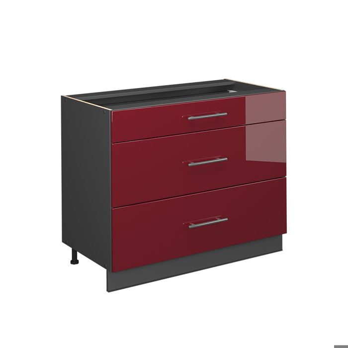 Meuble cuisine Fame-Line 100cm sans PT Rouge bordeaux Haute brillance/Anthracite Vicco 61628