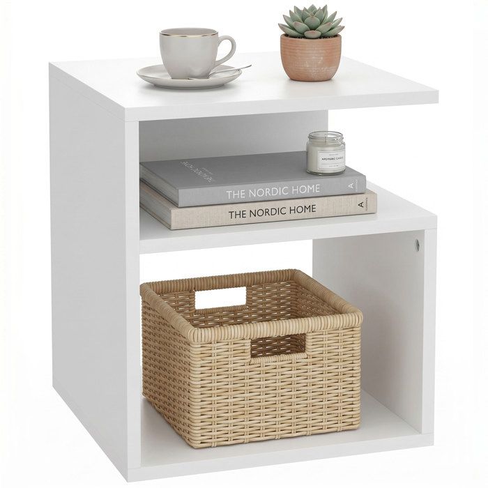 Table dappoint - HOMCOM - 3 niveaux - étagères ouverts - pour salon et chambre - bois - 35 x 35 x 41 5 cm - blanc Table dappoint - HOMCOM - 3 niveaux - étagères ouverts - pour salon et chambre - bois - 35 x 35 x 41 5 cm - blanc