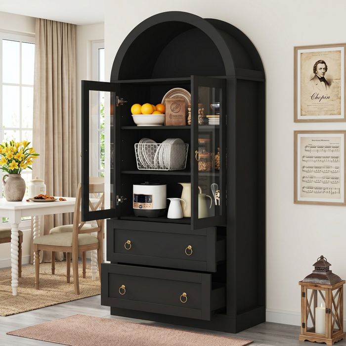 Armoire de chambre 80x36x170 cm avec portes vitrées en panneau de particules noir