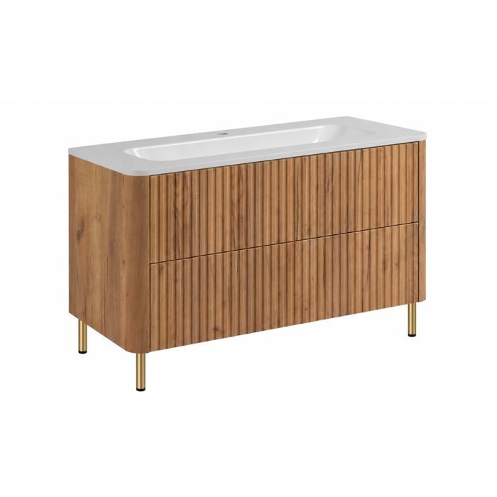 Meuble de salle de bain 100 Chêne craft avec vasque pieds dorés 1007 x 444 x 649 cm