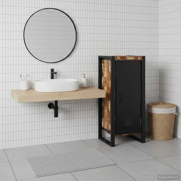 Marron Armoire de salle de bain avec porte Marron Bois Recyclé Solide - Meuble Rangement LV31805