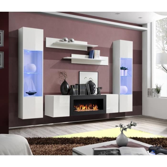 Ensemble Mural Fly M 1 Meuble Tv 2 Vitrines Verticales Led