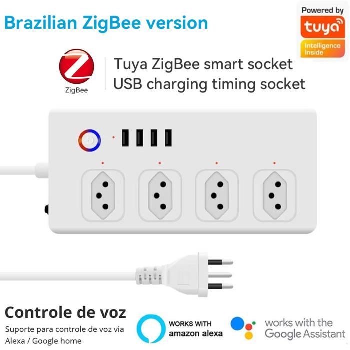 Zigbee-Multiprise brésilienne Zigequation WiFi, prise intelligente Tuya,  extension de multiprise, protection