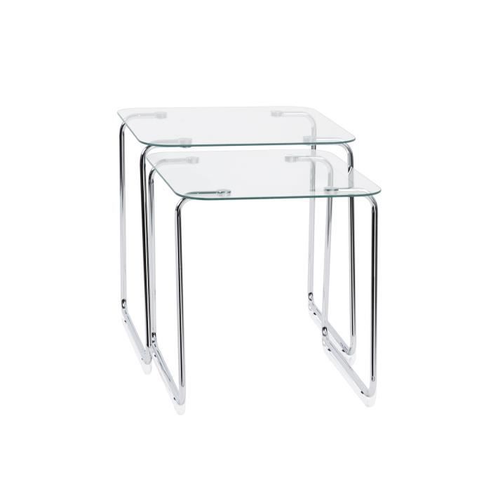 Tables Basses Gigognes Verre Et Metal Chrome Achat Vente Table Basse Tables Basses Gigognes Verr Cdiscount