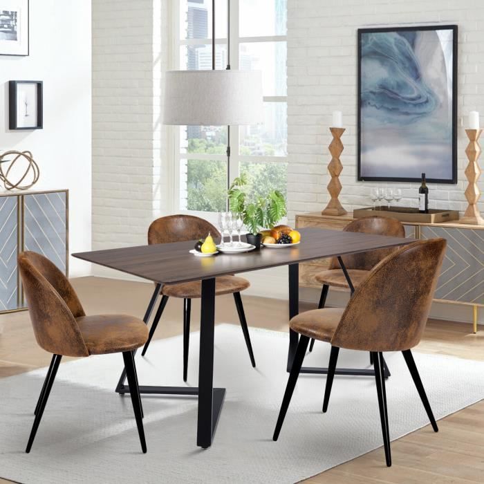 homy casa lot de 4 chaises vintage en simili pieds en metal laque noir l 46 x p 50 cm achat vente chaise revetement en suede pieds en