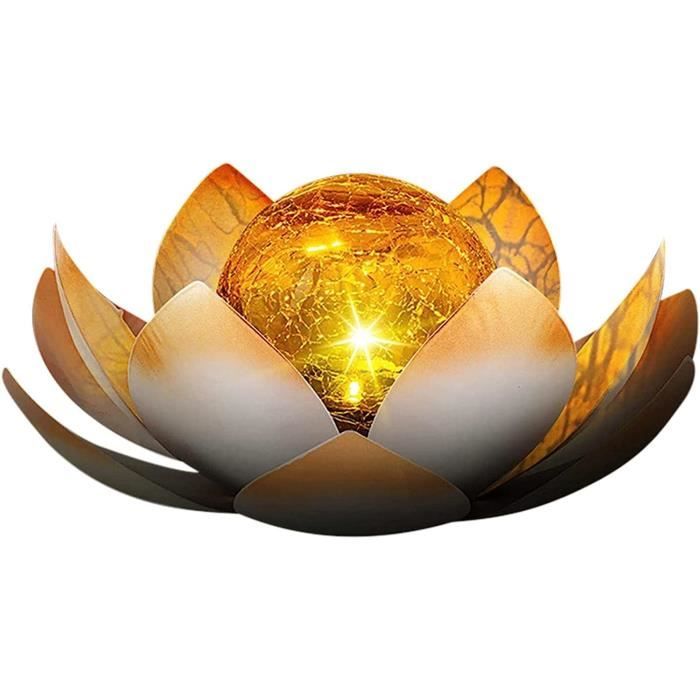 Lampe Solaire En Forme De Fleur De Lotus, Lumiere Solaire Exterieur, Lumière De Fleur En Verre De Globe Craquelé À Led Étanc[H1812]