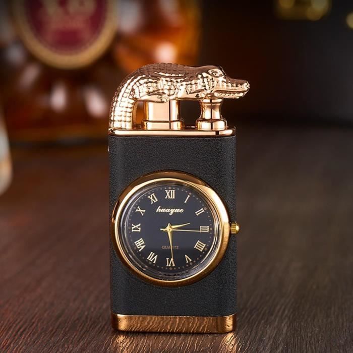 Briquet torche au butane, briquet à double flamme avec montre, briquet