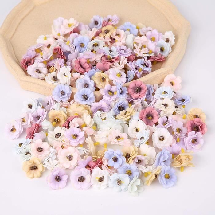 SHUOHONG 40 Pieces Fleurs Artificielles, Petite Fausse Fleur Decoration, Hortensia Marguerites Roses Artificielles Faux Tête, Fausse Fleur Decoration pour Mariage DIY Couronne Fête Festival (Bleu