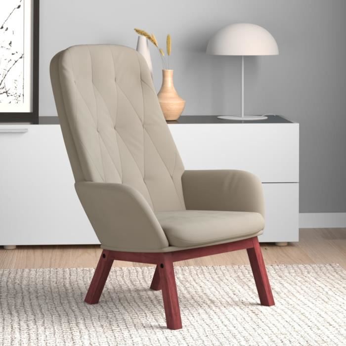fauteuil scandinave de relaxation mvs - chaise de relaxation en velours gris clair - cadre en bois et métal