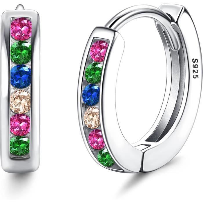 Boucles D'Oreilles Créoles Argent Sterling 925 - Zirconium Cubique, Paris 1901