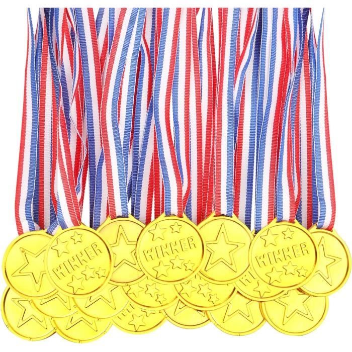 Lot De 12 Médailles Dorées En Plastique Avec Rubans - Idéal Pour Compétitions, Fêtes Et événements Sportifs