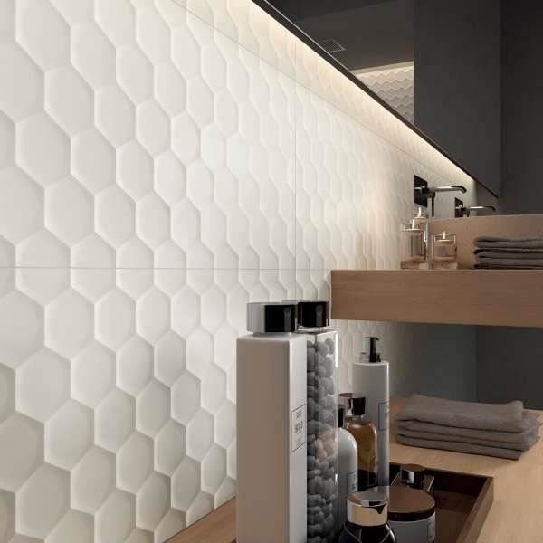 4d Hexagon White 40x80 Cm Faience A Relief Nid D Abeilles
