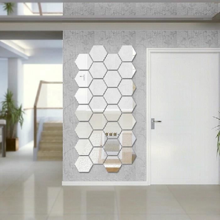 3d Sticker Miroir Mural Argente Autocollant Design Moderne Decor