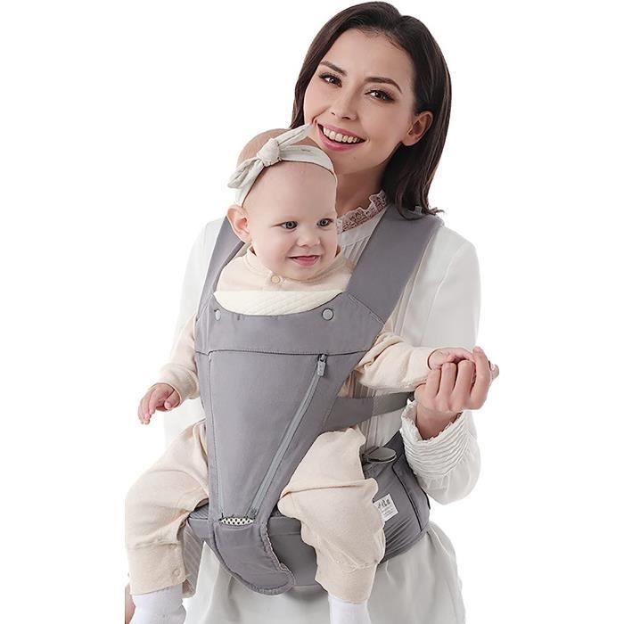Porte-Bébé Ergonomique 4 Positions - De 4 à 20 Kg | Hipseat Rembourré Et Respirant - Gris
