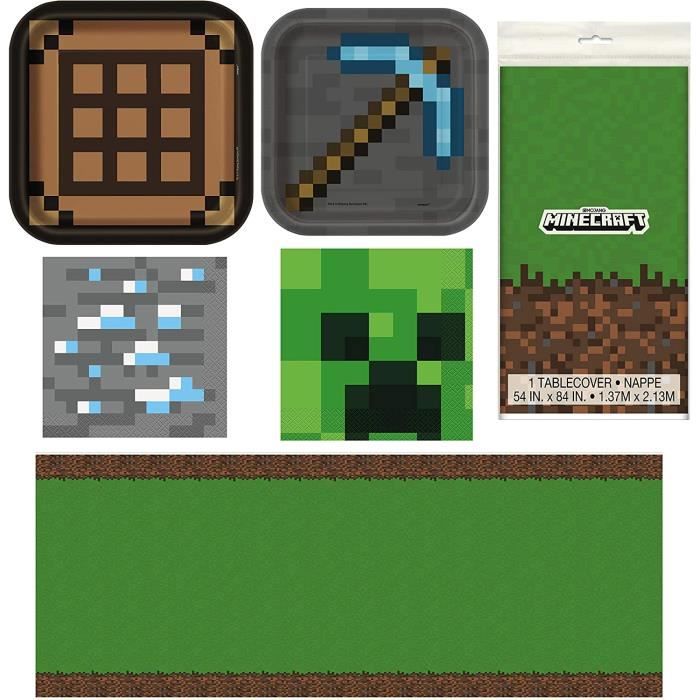 Ensemble De Vaisselle Minecraft Pour Fete Assiettes En Papier Sous Licence Officielle Pour Diner Et Desserts Y Cdiscount Maison