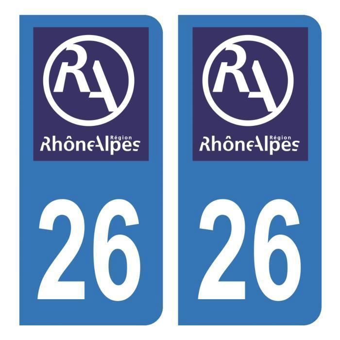 Autocollant Stickers plaque immatriculation voiture Département 26 Drôme Logo Ancienne Région Rhône Alpes