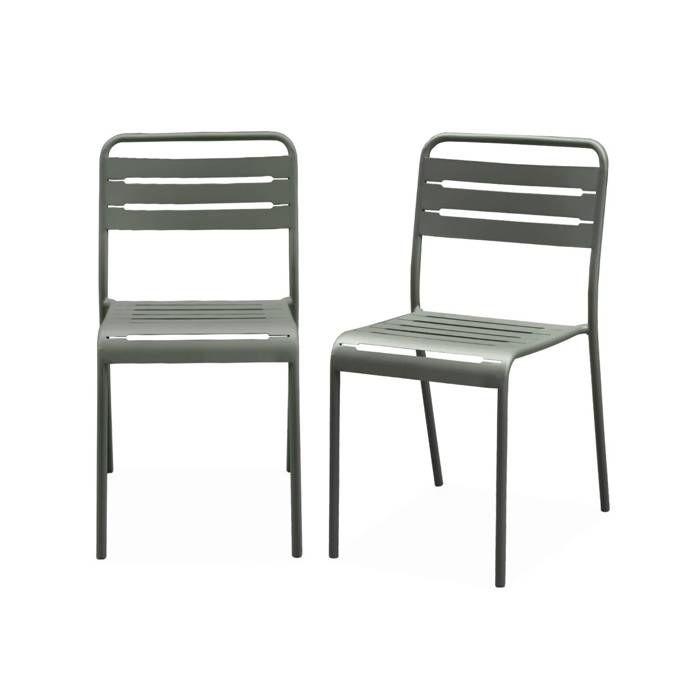 Lot de 2 chaises de jardin acier. 2 places. savane. Amelia. L44 x P52 x H79cm Lot de 2 chaises de jardin acier. 2 places. savane. Amelia. L44 x P52 x H79cm