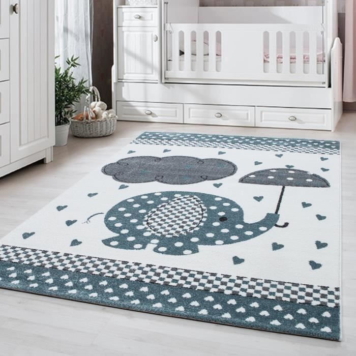Tapis Enfant Chambre Enfant Chambre Bebe Elephant Mignon Avec Nuage Gris Bleu O 160 Cm Rond Cdiscount Maison