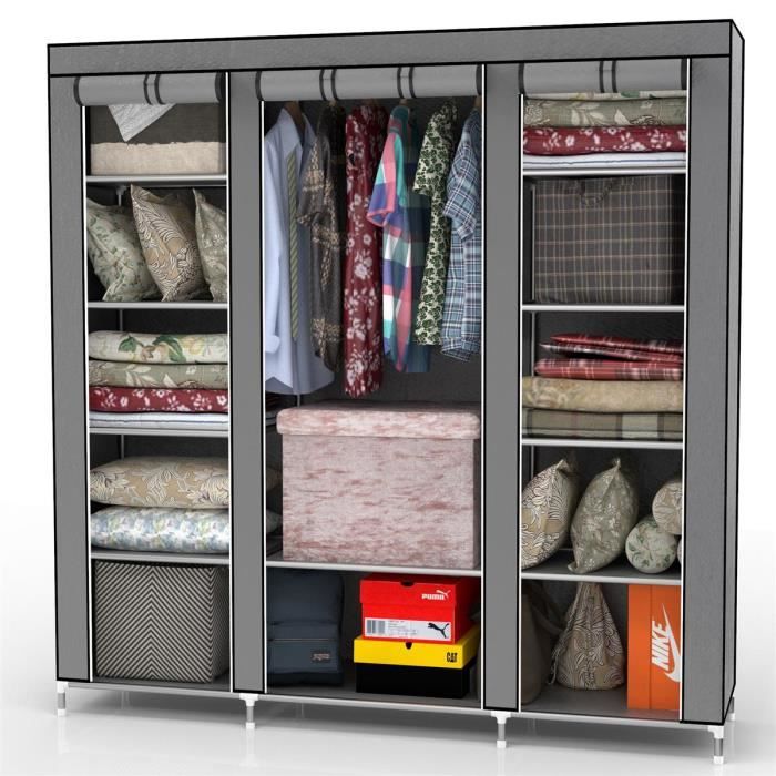 Armoire de Rangement Pliable 150x175x45 cm en GRIS CENDRE CADORABO