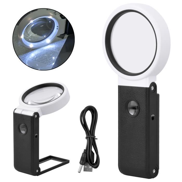Loupe Pliable Avec Lumière LED 31 Diodes - Grossissement 6x Et 25x, Support Inclinable, Piles AAA