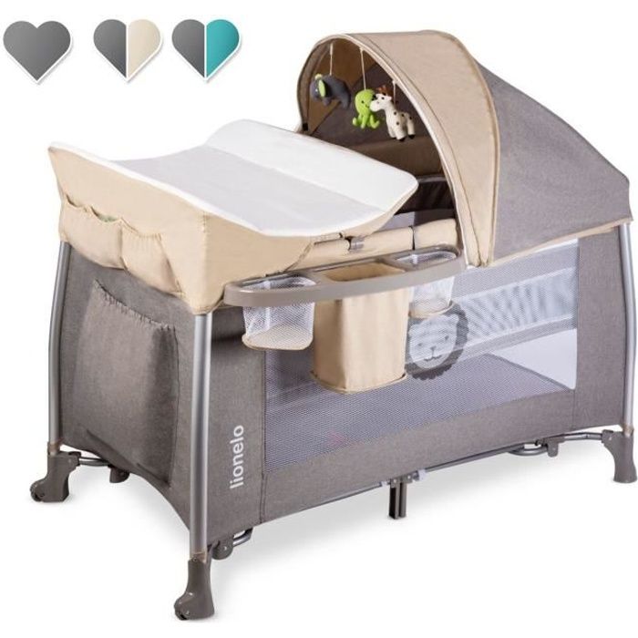 lionelo lit parapluie bebe simon 2en1 avec matelas et accessoires beige cdiscount puericulture eveil bebe