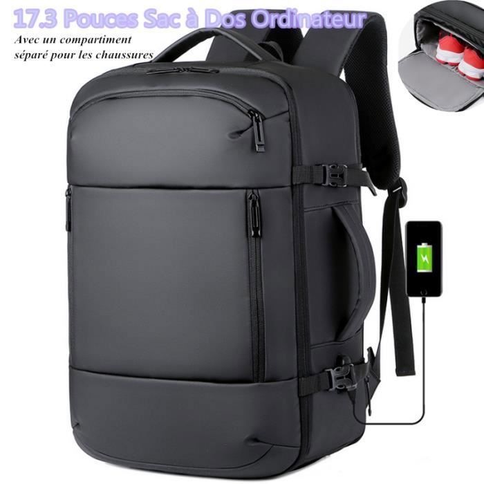 Sac à Dos Ordinateur Portable Homme 17.3 Pouces Imperméable Sac a Dos  Voyage Grande Capacité Sac à Dos PC Cabine Avion avec Sac à Chaussures pour  Travail Affaire Scolaire Voyage Femme