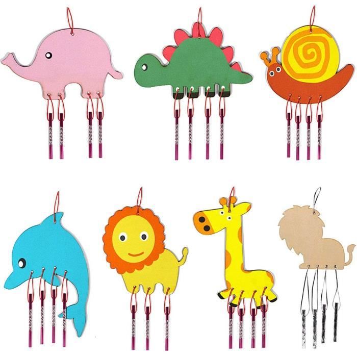LUMOOM Lot De 9 Carillons éoliens Animaux Marins En Bois à Peindre – Kit Créatif Pour Anniversaire Enfant