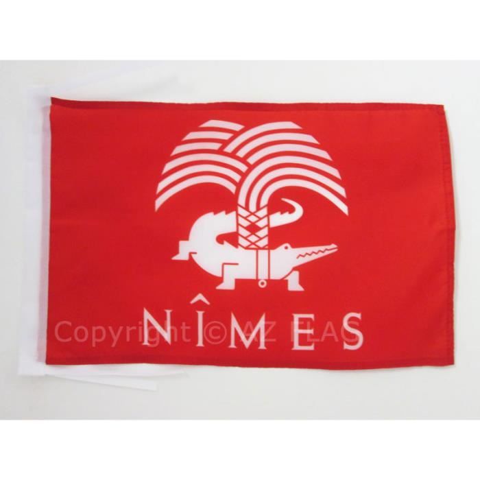 Drapeau De Table Nîmes - 21x14 Cm - 100% Polyester - Avec Socle Noir Et Hampe 25 Cm