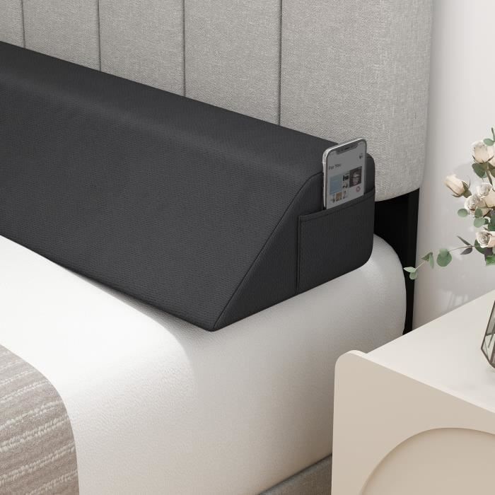costway oreiller compensé pour lit en éponge haute densité - oreiller de tête de lit, poches latérales, combler l'écart -137x25x13cm